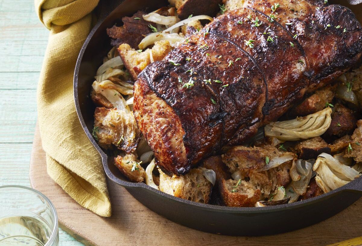 Roast Pork Loin with Fennel and Crispy Sourdough Croutons