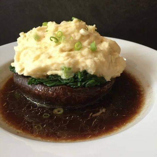 Portobello Mushroom topped with mashed potatoes & spinach