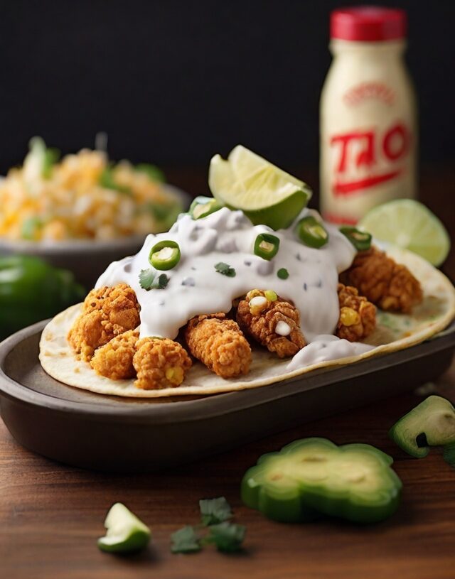 Fried Chicken Street Corn Taco with Jalapeno Lime Ranch