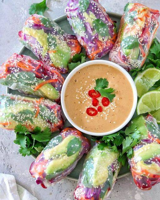 Vibrant Vegan Rice Paper Rolls with Satay Sauce