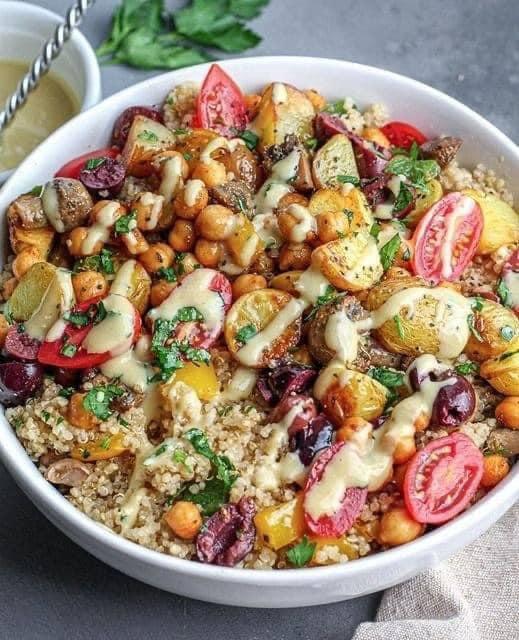 Roasted Potato, Spiced Chickpea & Vegetable Quinoa Salad