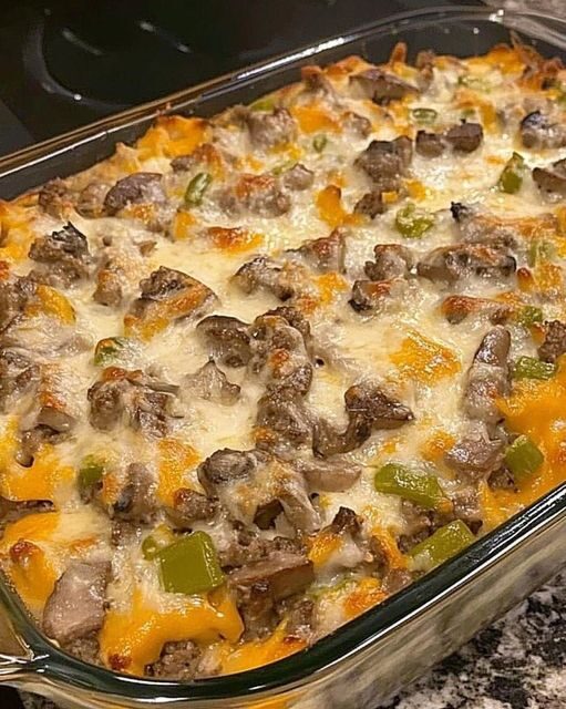 Keto Philly Cheesesteak Casserole