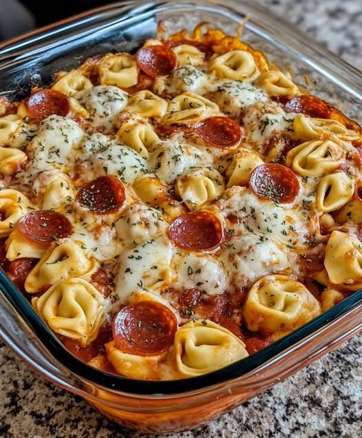 Cheesy Pepperoni Tortellini Bake