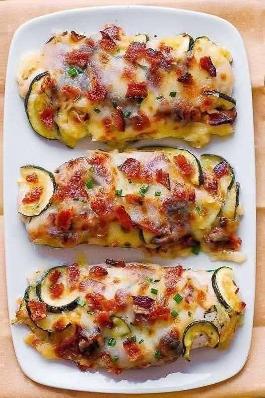 High Protein Zucchini Bacon Cheese Boats