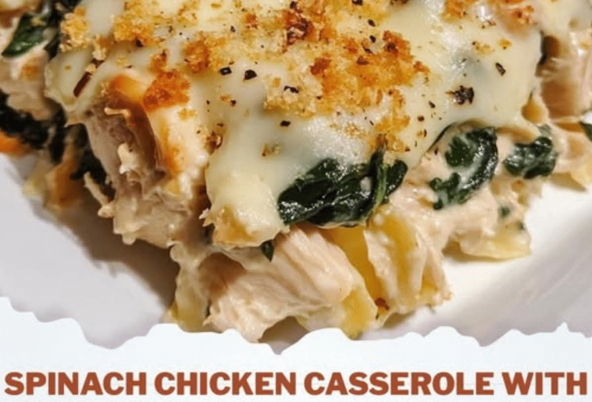 Spinach Chicken Casserole with Cream Cheese and Mozzarella