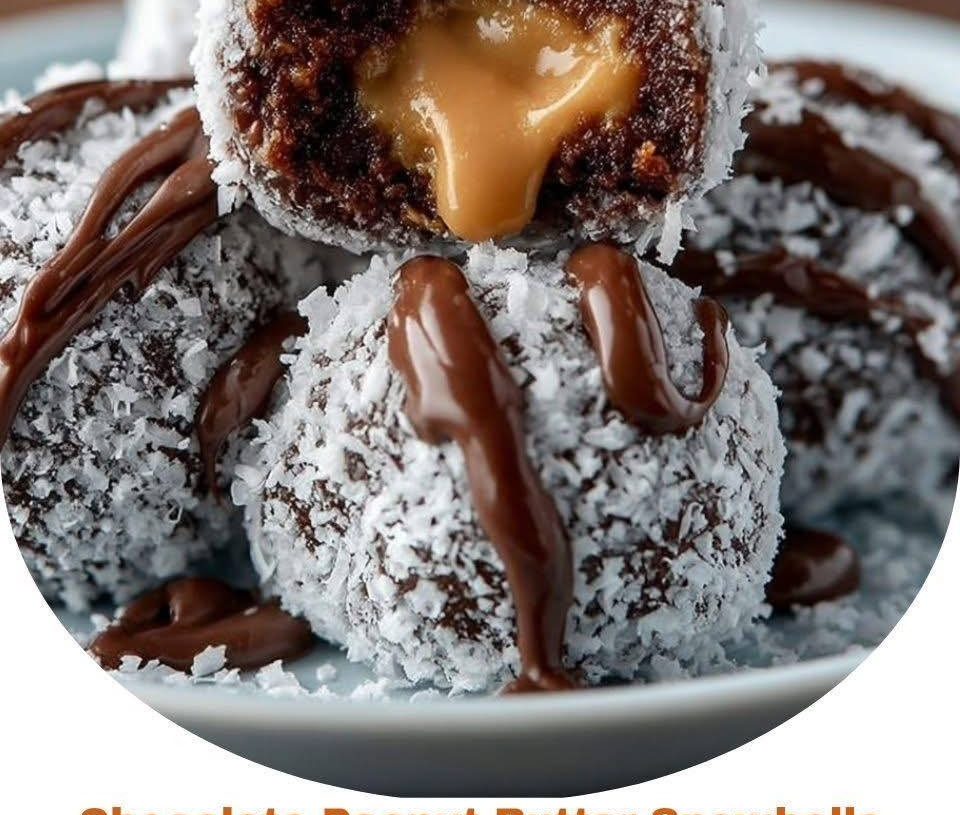 ❄️ Chocolate Peanut Butter Snowballs with Caramel Drizzle