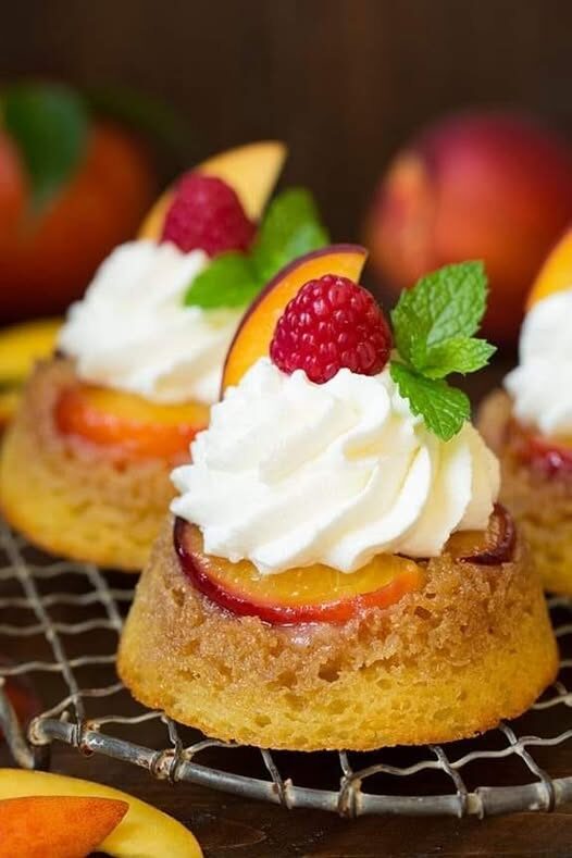Mini Peach Upside-Down Cakes with Whipped Cream
