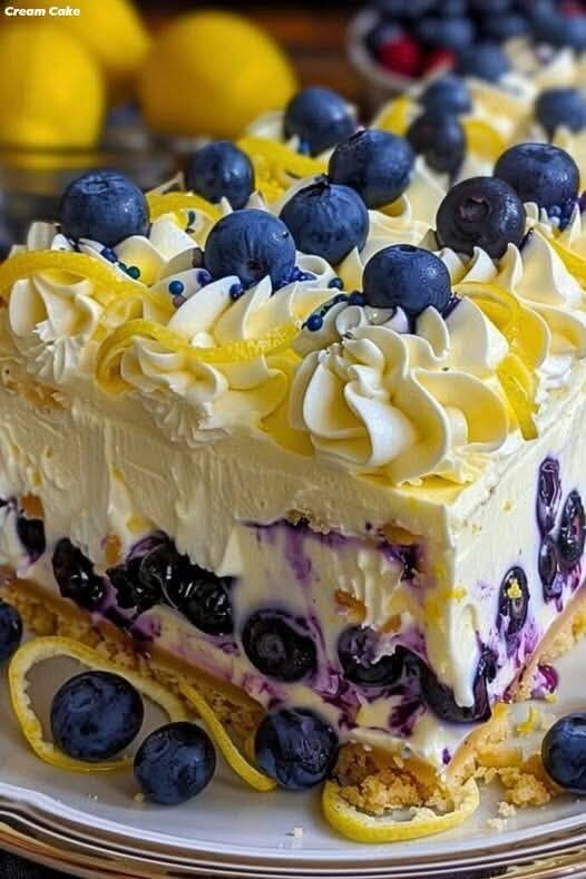 No-Bake Lemon Dazzling Blueberry Cream Cake