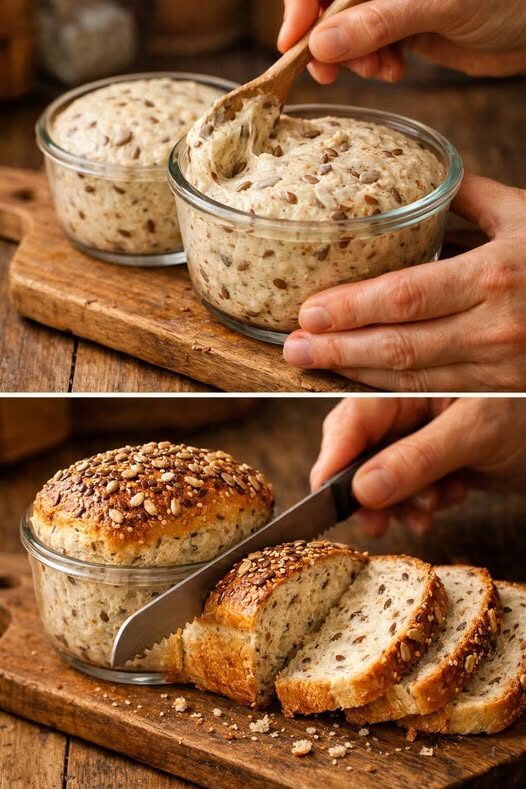 Seeded no knead jar bread