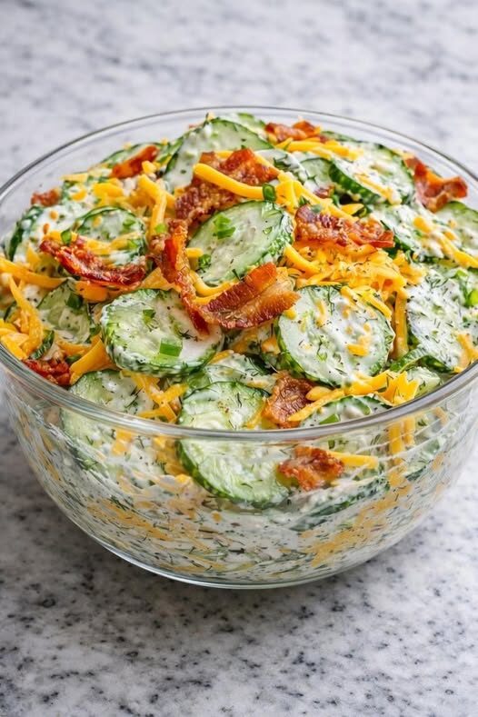 Creamy Cucumber Salad with Bacon & Cheese