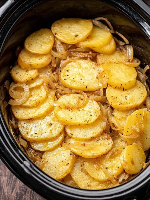 Vegan Slow Cooker Potato and Onion Bake