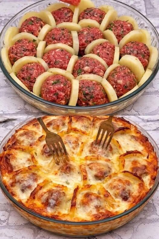 Potatoes with Meatballs and Cheese
