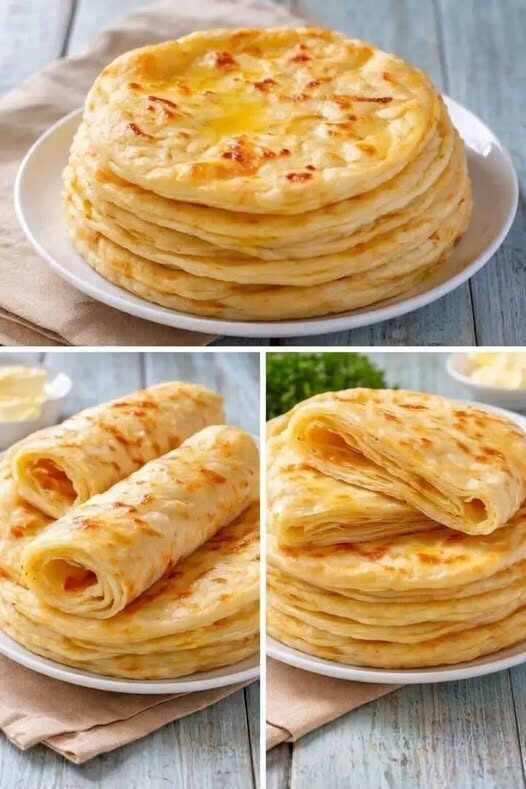Flaky Layered Cheese Flatbreads (Crispy Outside, Soft & Stretchy Inside)