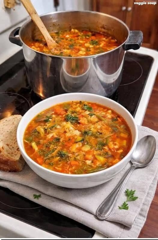 Hearty Vegetable Soup with Homemade Croutons