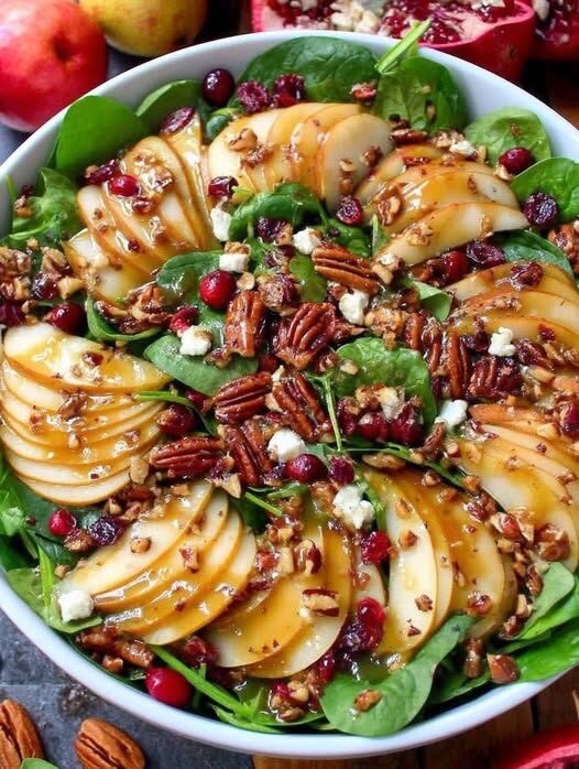 Vegan Pear Spinach Salad with Pecans and Maple-Lemon Dijon Dressing