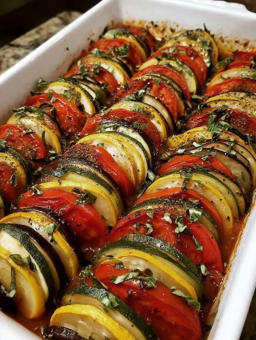 Vegan Baked Ratatouille with Tomatoes Zucchini and Eggplant