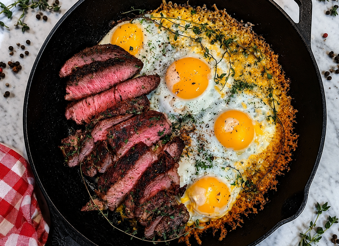 🥩 Crispy Parmesan Steak & Sunny-Side-Up Egg Skillet
