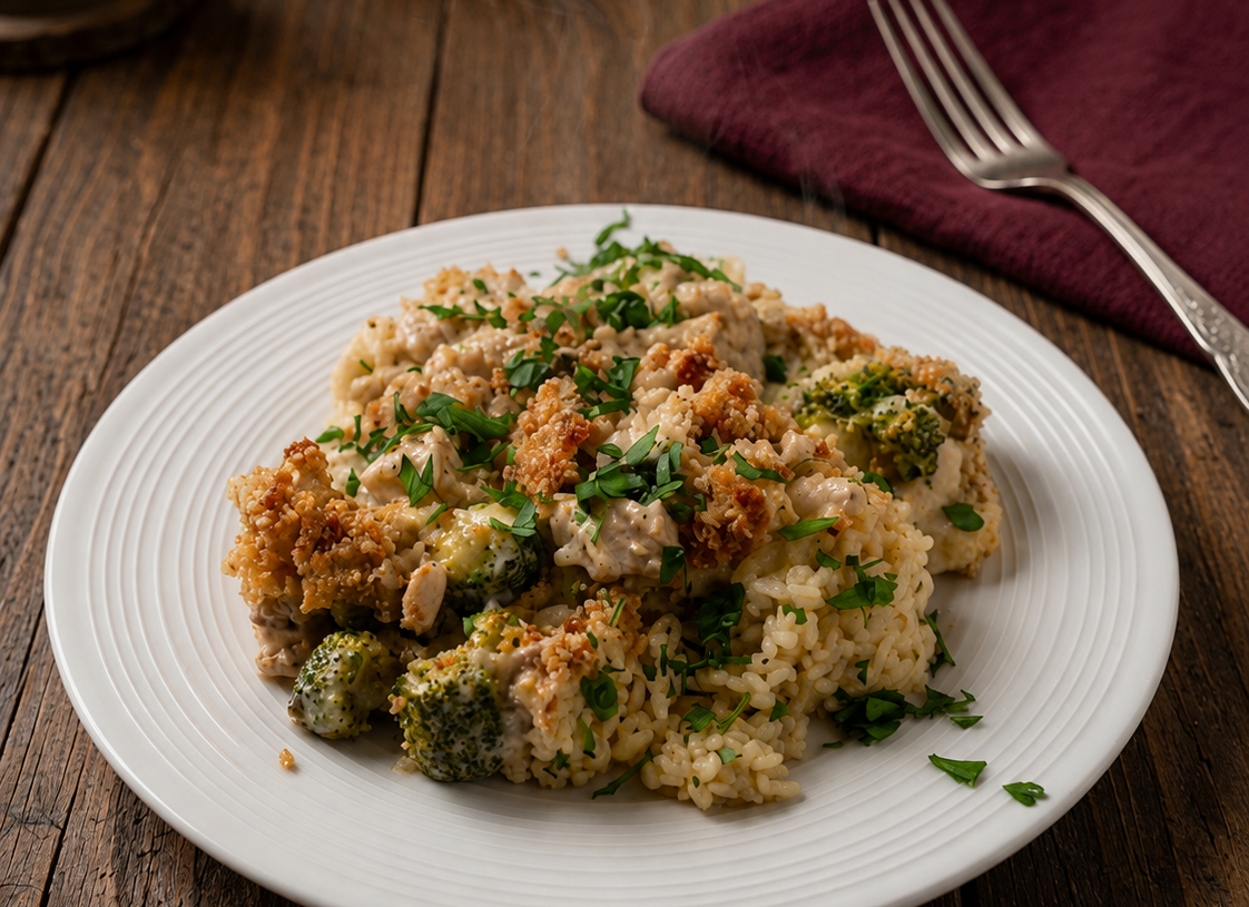 🍗 Creamy Chicken & Broccoli Rice Casserole