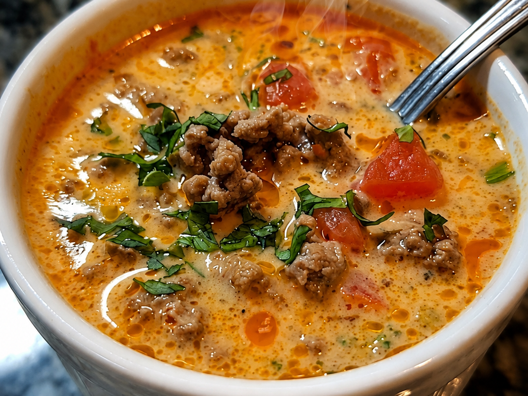 🍲 High-Protein Creamy Ground Beef & Tomato Soup