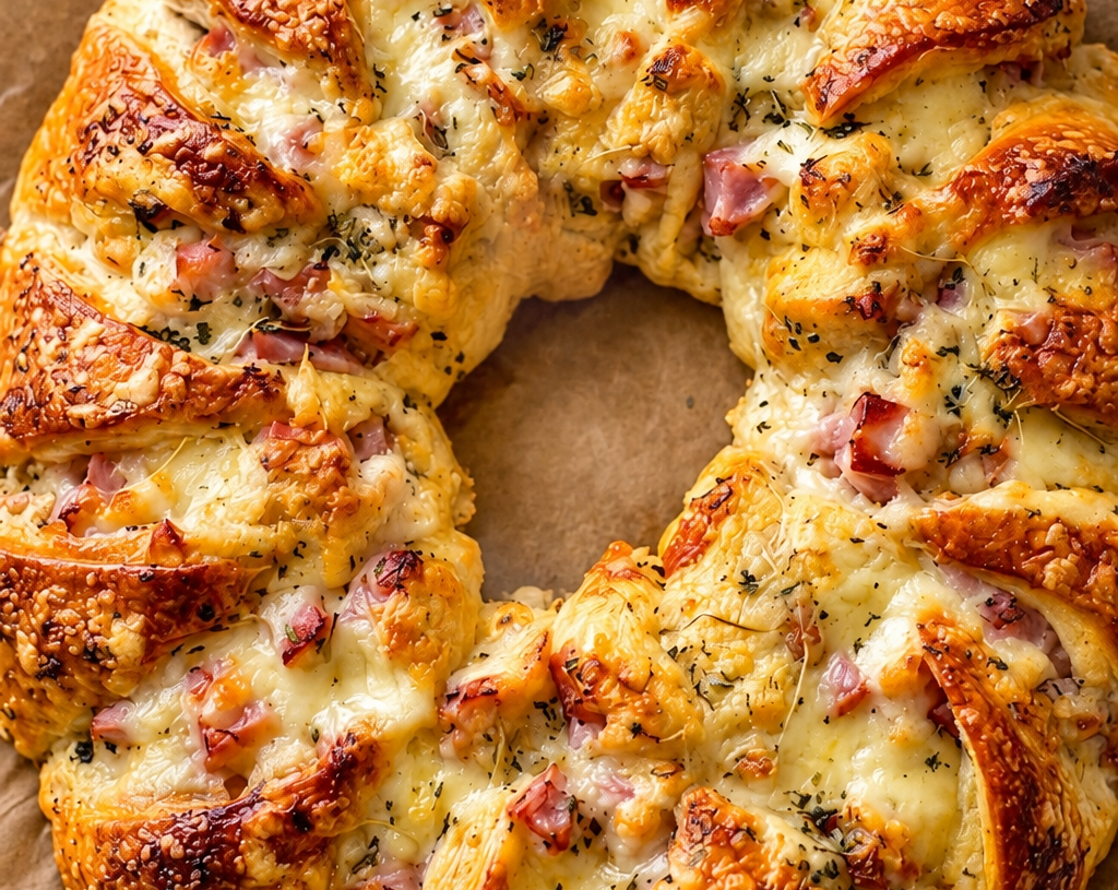 🥐 Cheesy Ham-Stuffed Pull-Apart Bread Wreath