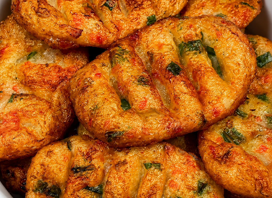 🥔 Crispy Golden Potato & Vegetable Patties with Green Onion & Spicy Seasoning