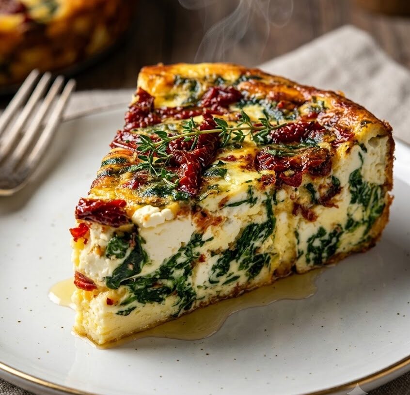 🥬 Diabetes-Friendly High-Protein Spinach, Sun-Dried Tomato & Feta Crustless Quiche