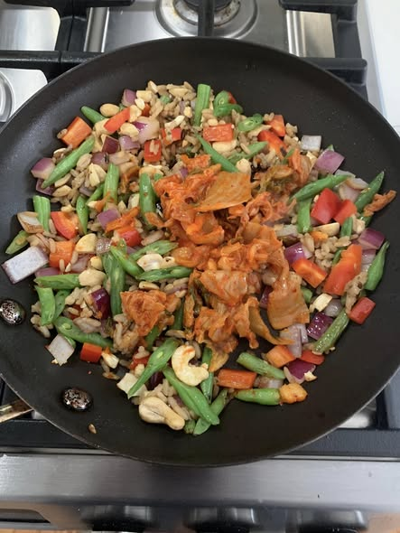 Kimchi Vegetable Fried Rice with Cashews