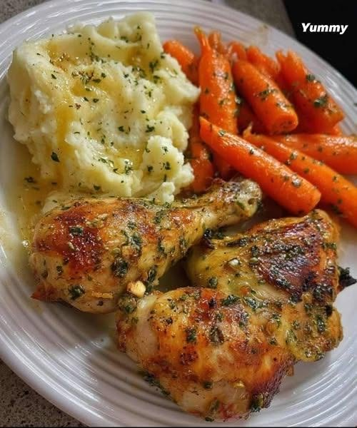 Garlic Herb Chicken with Mashed Potatoes & Carrots