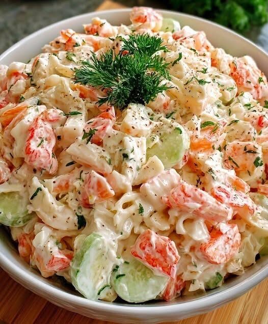 🦐 Creamy Seafood Pasta Salad with Crab, Shrimp & Cucumber
