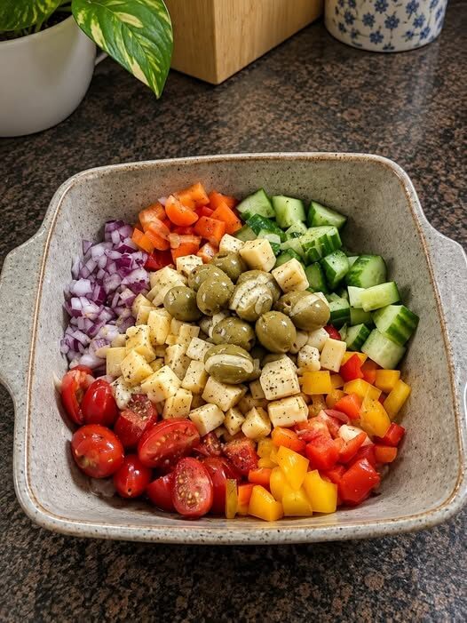Chopped Salad with Vegan Feta & Olives
