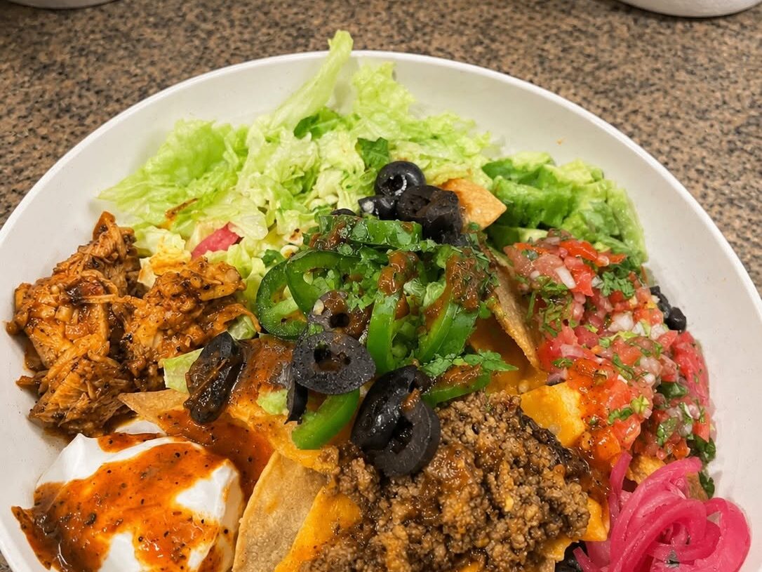 Loaded Vegan Taco Salad Bowl with Cheesy Nachos