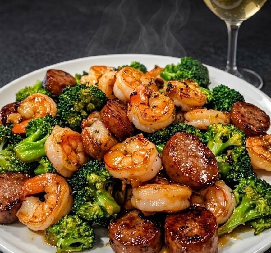 Garlic Butter Shrimp, Sausage & Broccoli