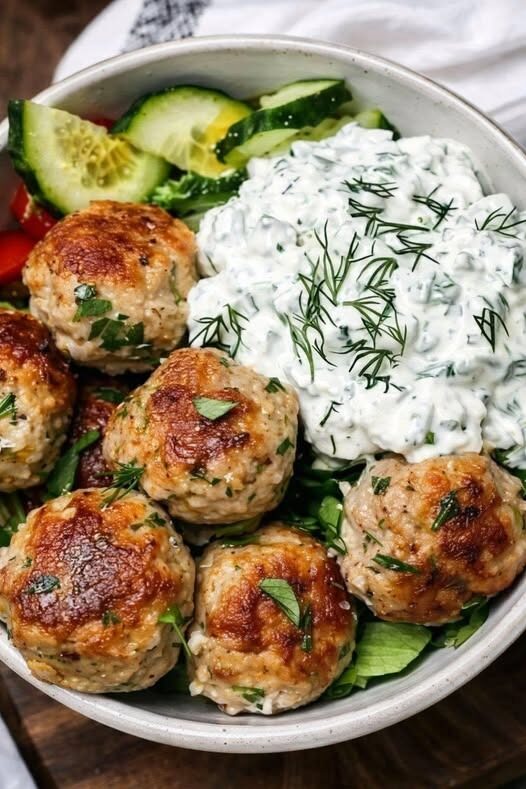 Greek Chicken Meatballs with Tzatziki