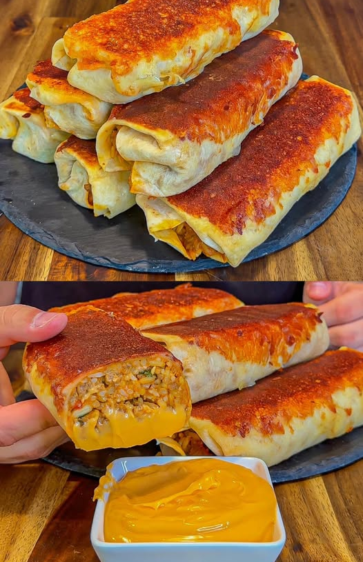 Crispy Cheesy Rice Burritos