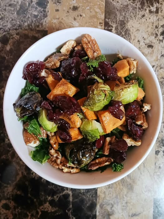 Roasted Sweet Potato, Brussels Sprouts & Cranberry Salad