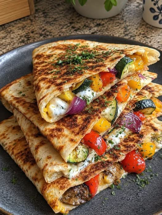 Grilled Vegetable & Garlic-Herb Cheese Flatbread Wraps