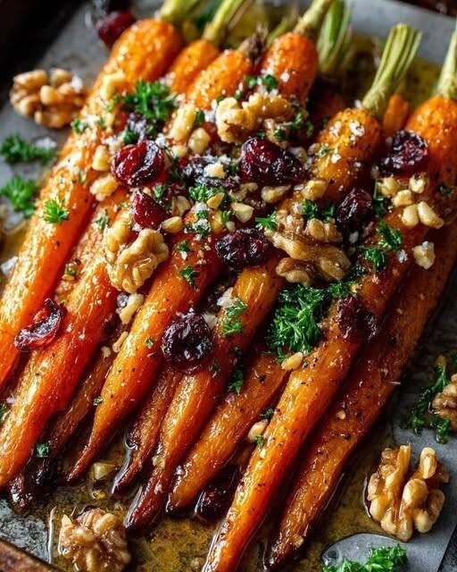 Honey Roasted Carrots with Cranberries & Walnuts
