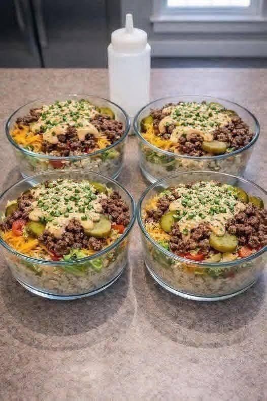 Layered Beef Salad Bowls — 4 Servings