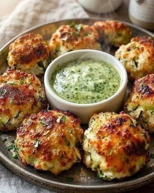 Cheesy Chicken Zucchini Patties with Creamy Herb Dip