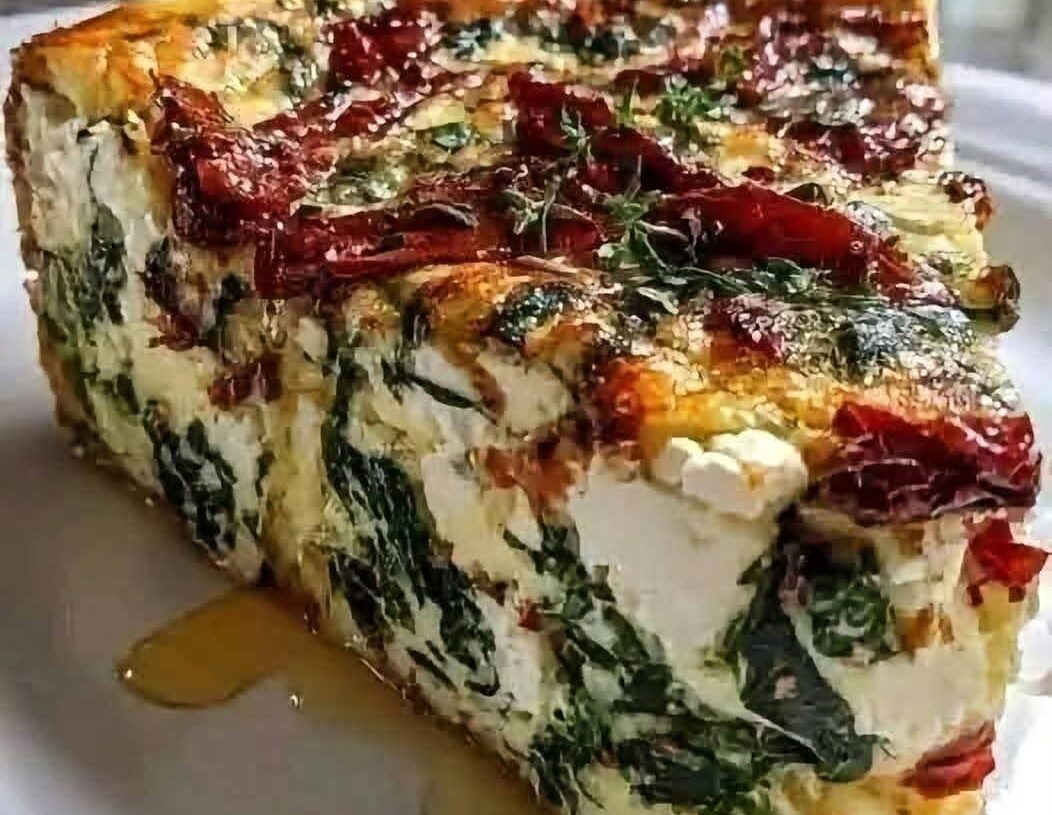 Spinach, Sun-Dried Tomato & Feta Crustless Quiche