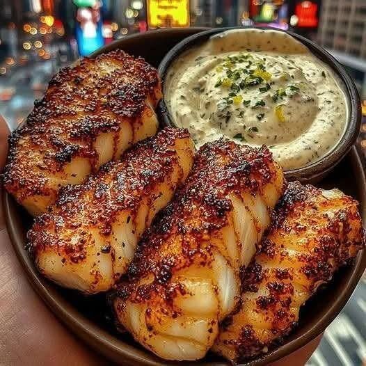 Blackened Cod with Garlic Herb Sauce