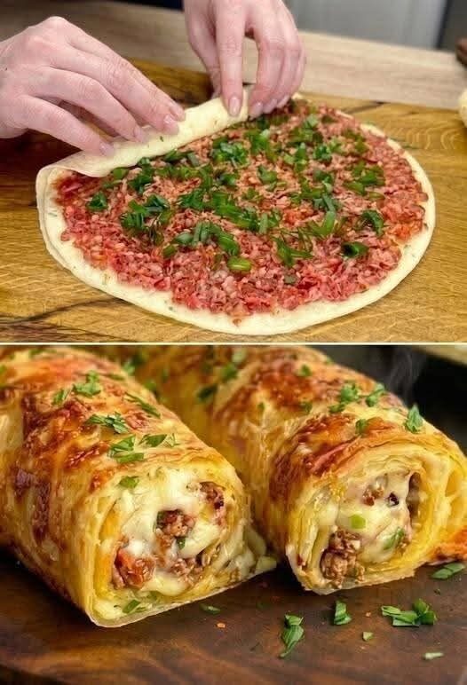 Cheesy Meat Stuffed Bread Roll Recipe