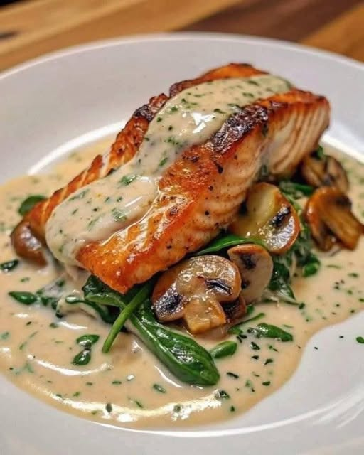 Creamy Garlic Salmon with Spinach & Mushrooms