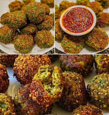 Crispy Green Herb & Lentil Patties with Spicy Dip